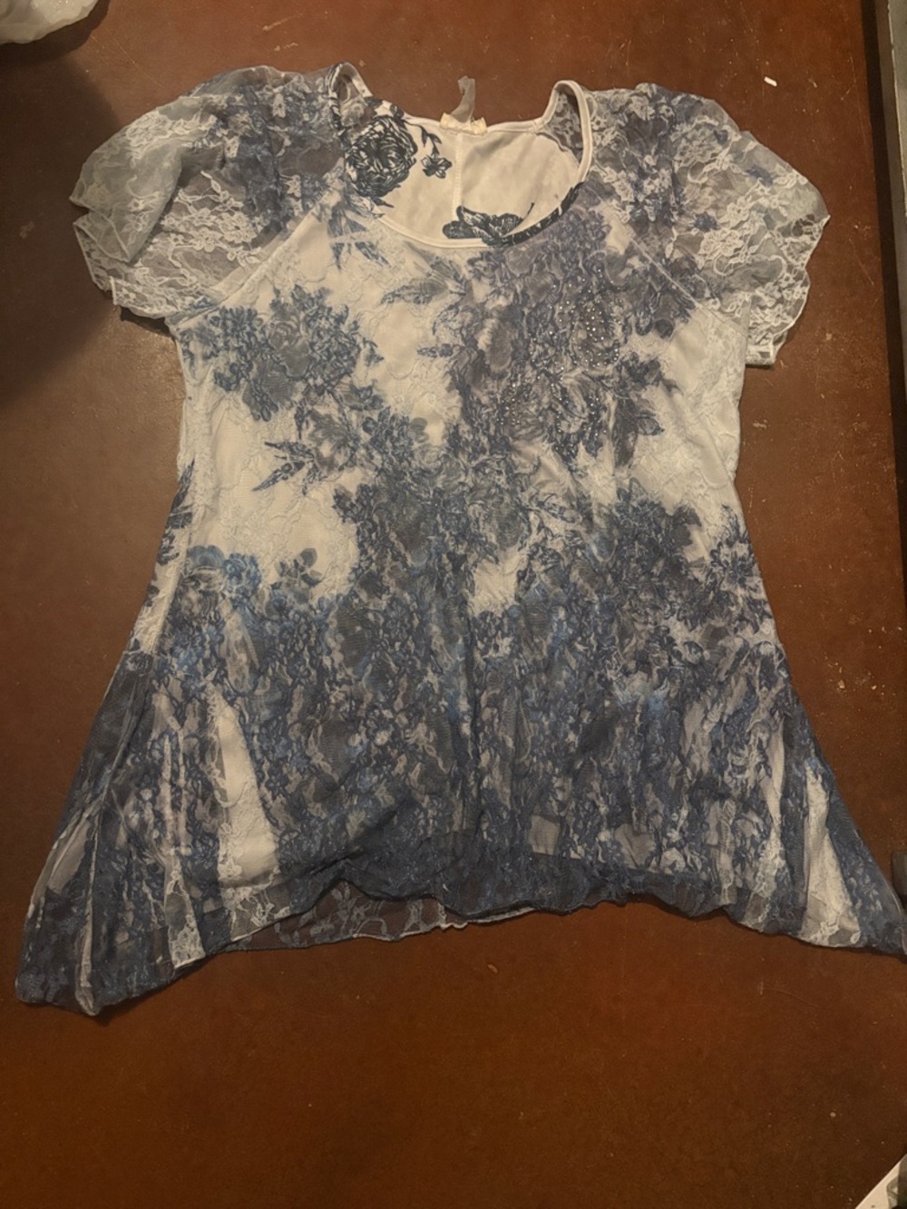 Brittany Black Blue and White Lace Short Sleeve Tunic